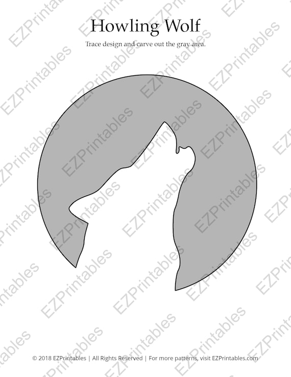 Printable pumpkin stencil for carving howling wolf silhouette fun unique halloween pumpkin pattern template for wolf lovers