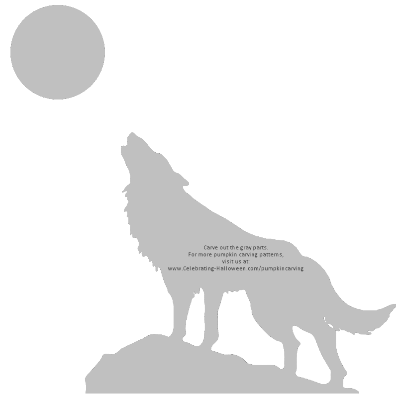 Wolf howling at the moon scary pumpkin carving pattern