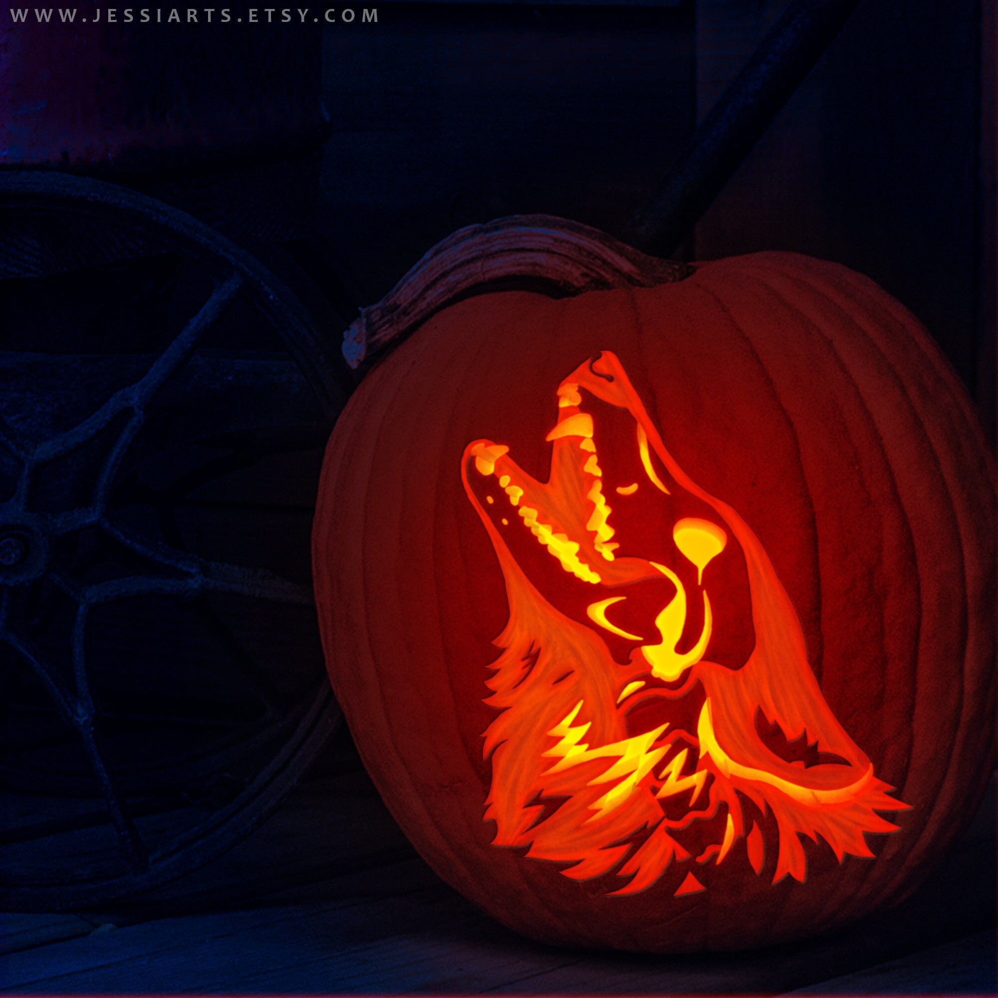 Printable ghost wolf skull pumpkin carving stencil halloween pumpkin carving template wolf pumpkin carving