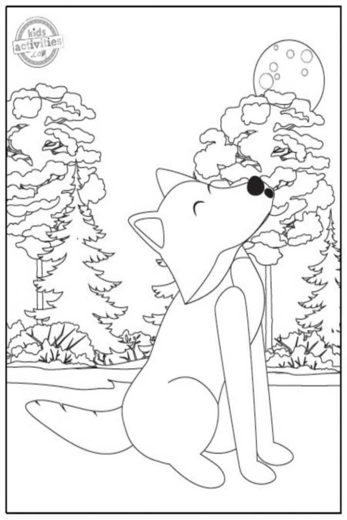 Cute wolf howling at moon coloring pages for kids kids activities blog