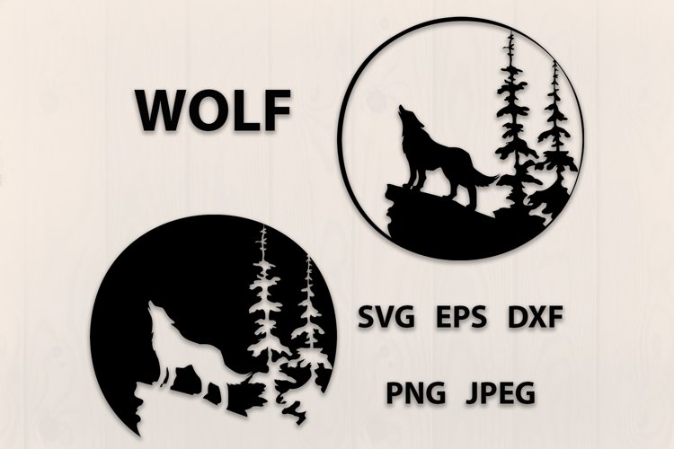 Wolf howling at the moon wolf forest logo cut