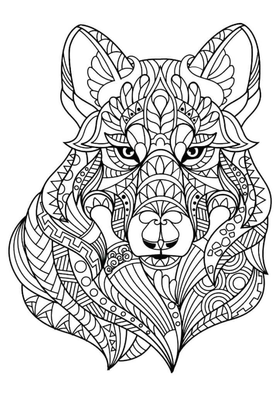 Wolf face mandala coloring page