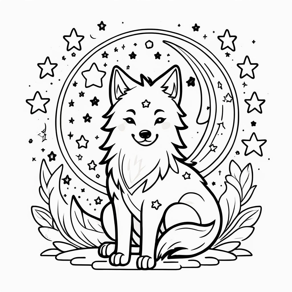 Coloring book template simple wolf mandala