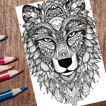 Wolf mandala coloring pages by flex creative tpt