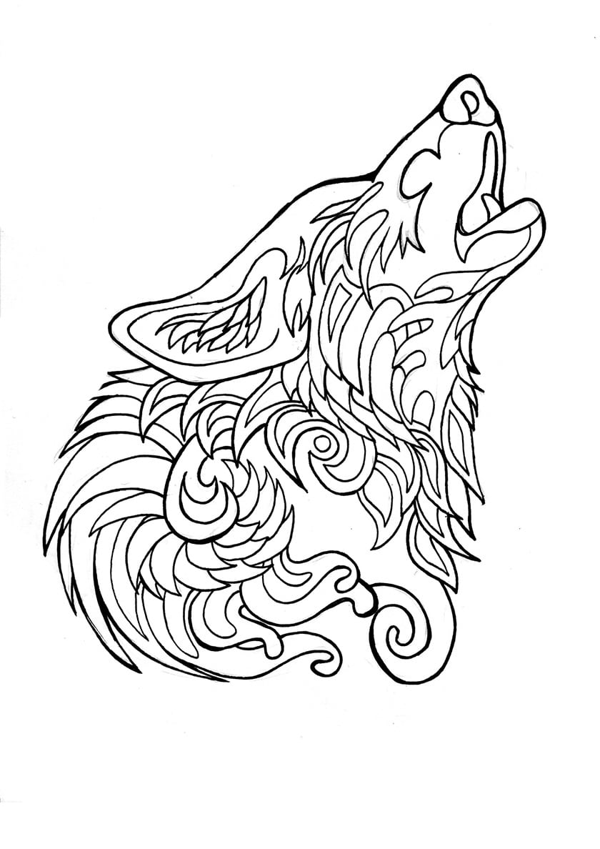 Mandala for painting with an old wolf coloring page