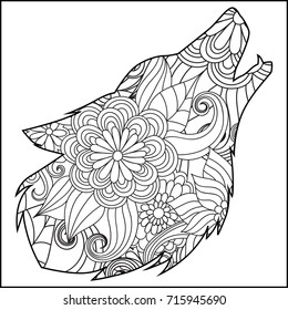 Hakuun coloring page flower wolf head liittyvã vektorikuva rojaltivapaa