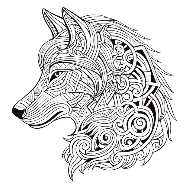 Premium vector wolf right side mandala coloring pages