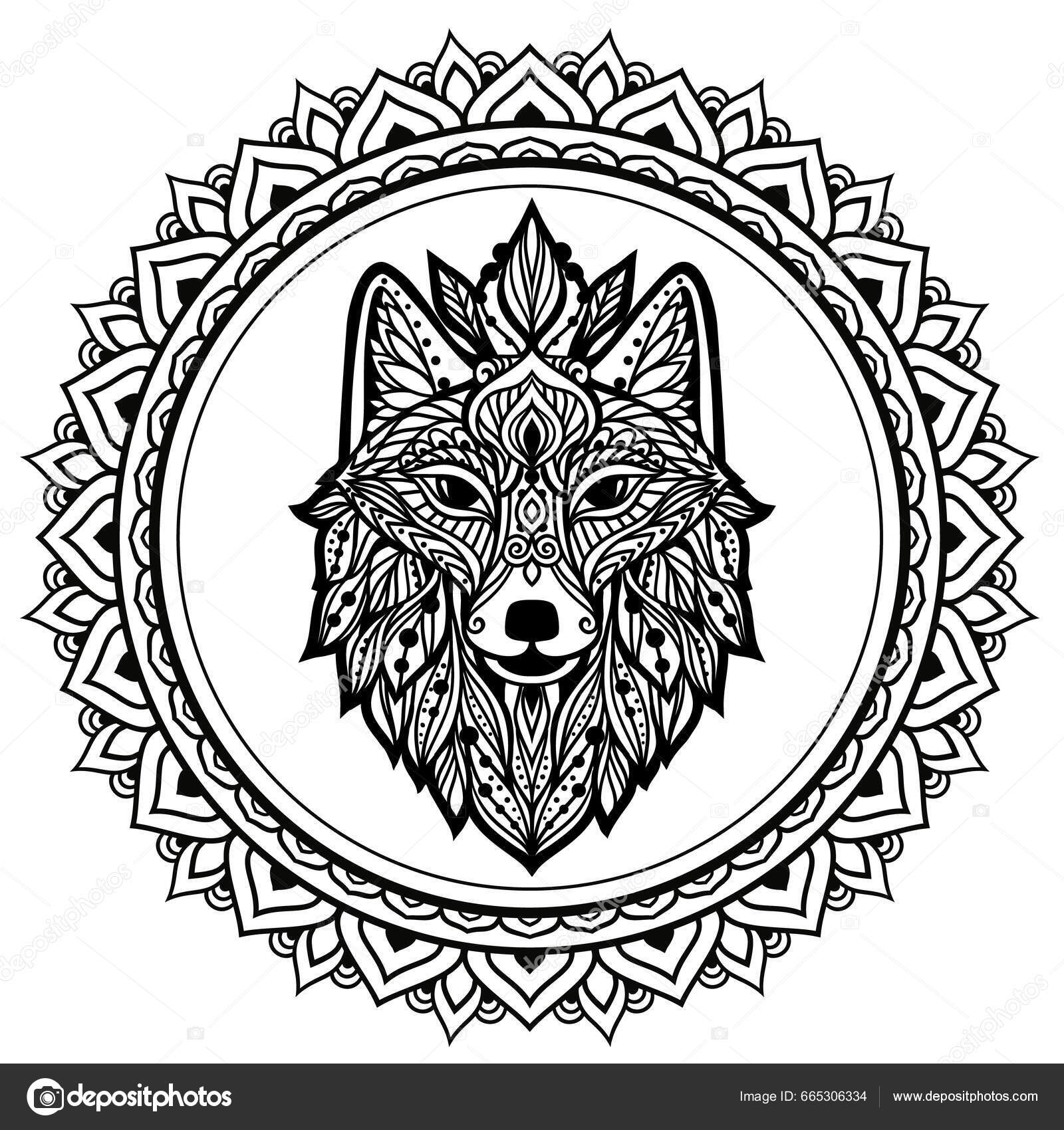 Wolf mandala vector illustration adult coloring page wild animal zen stock vector by anvino