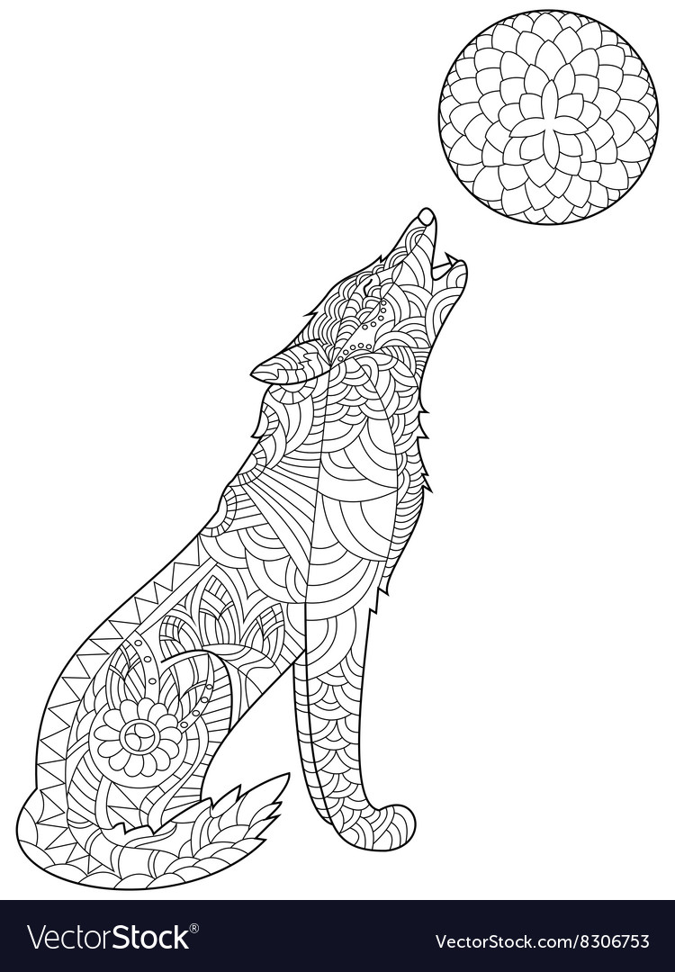 Wolf coloring for adults royalty free vector image