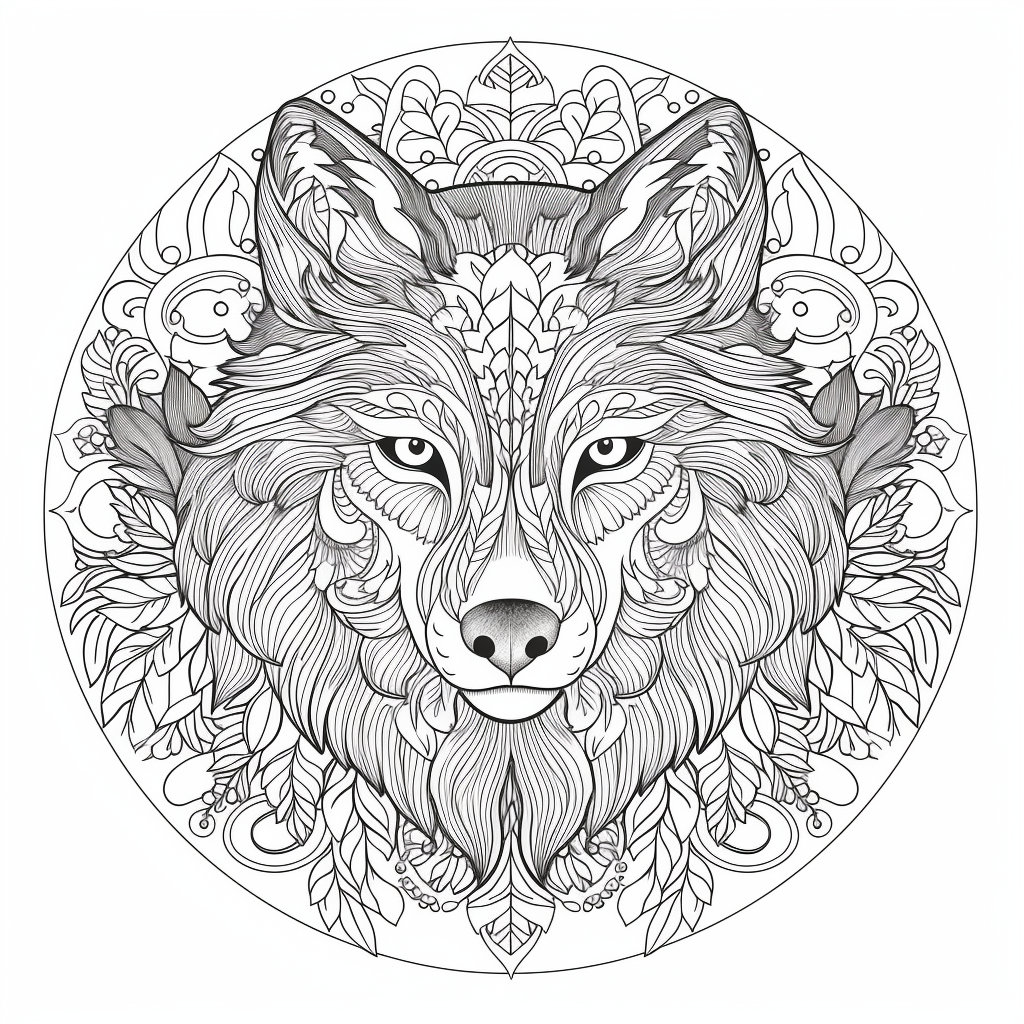 Wolf mandala coloring pages wolf mandala coloring book for adults and teens digital coloring pages printable jpginstant download