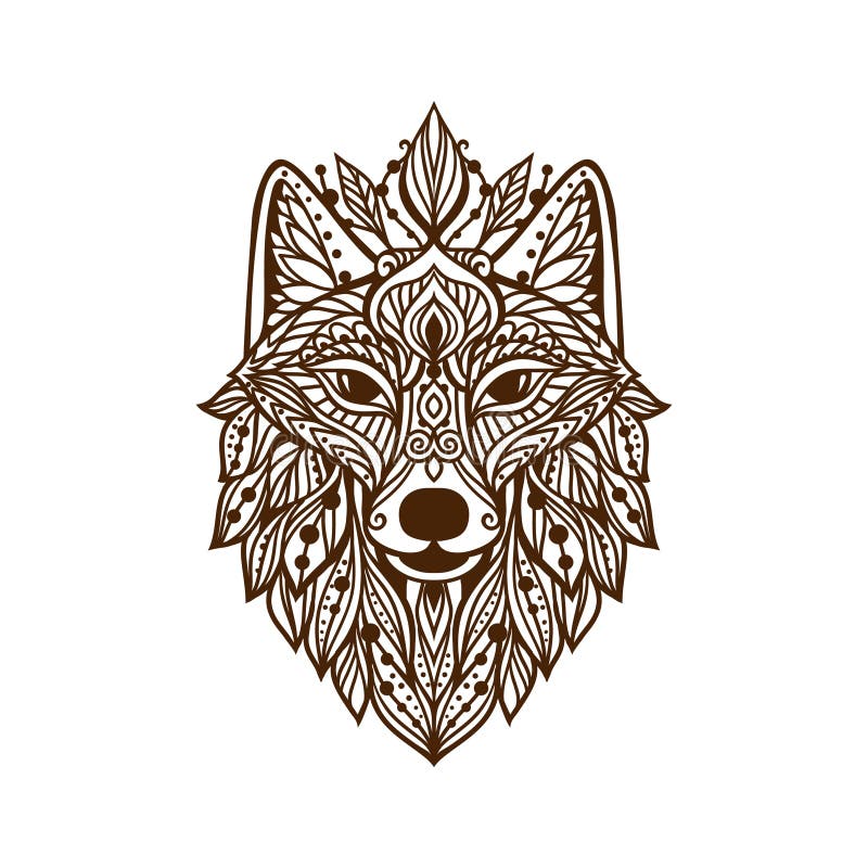Wolf mandala coloring pages for adults stock vector