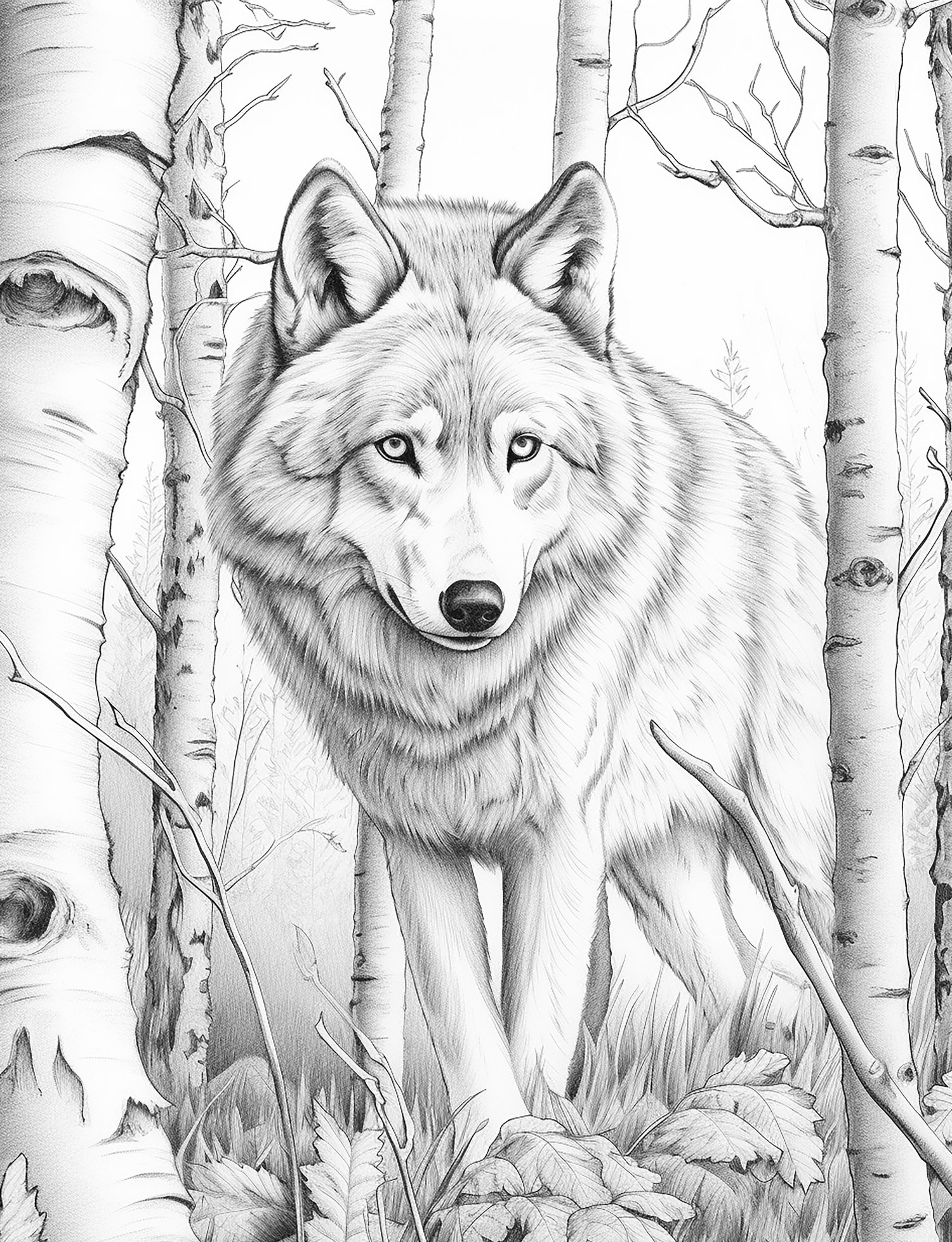 Realistic wolf coloring pages