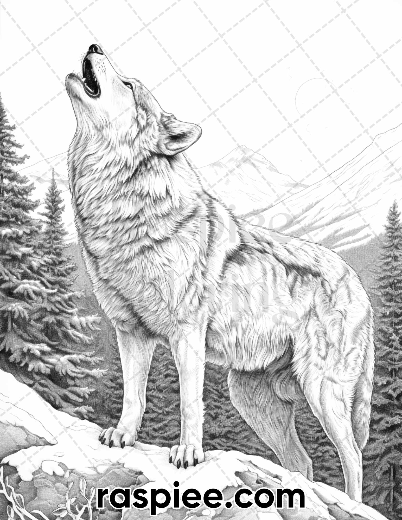 Winter wolf grayscale coloring pages for adults printable pdf inst â coloring