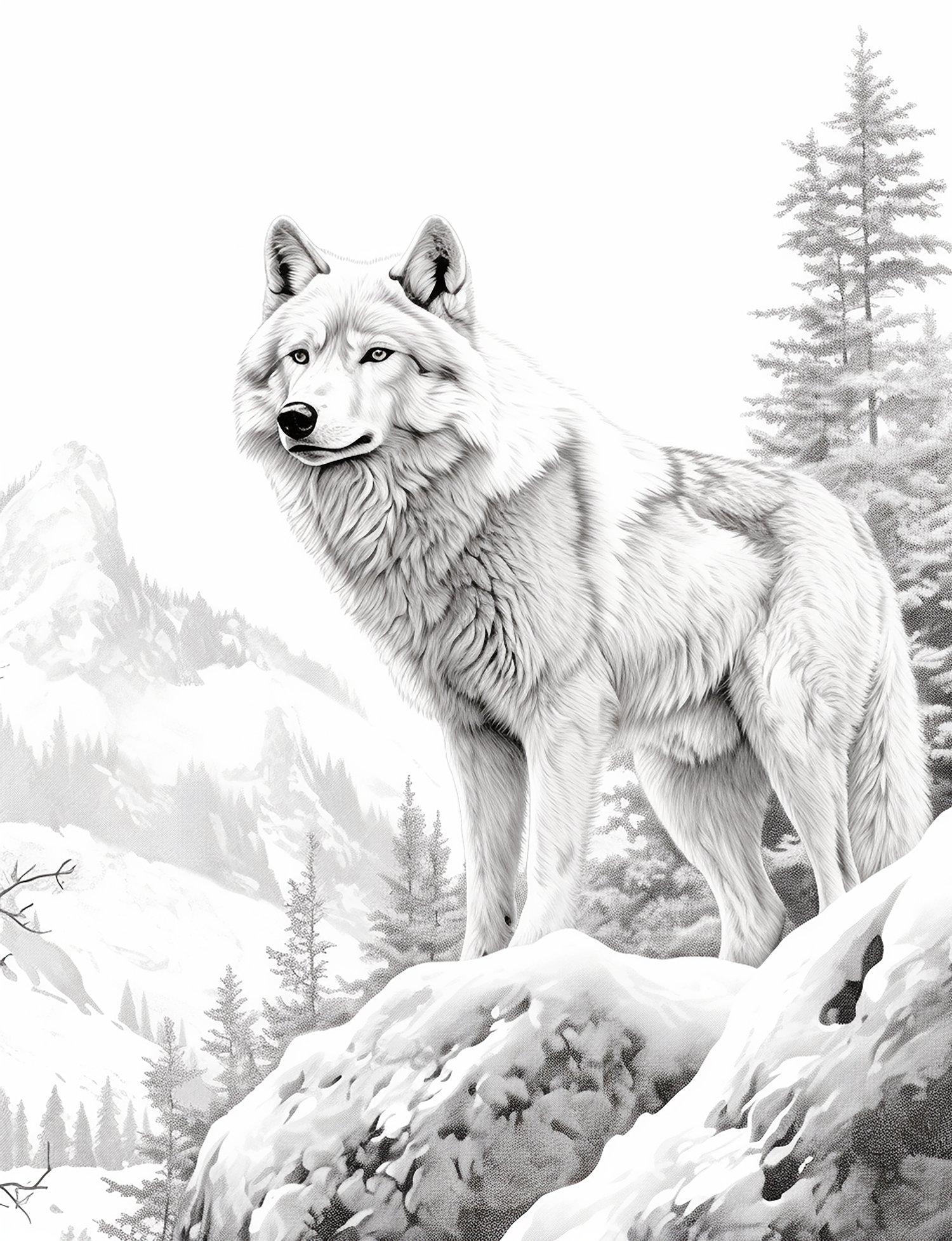 Realistic wolf coloring pages
