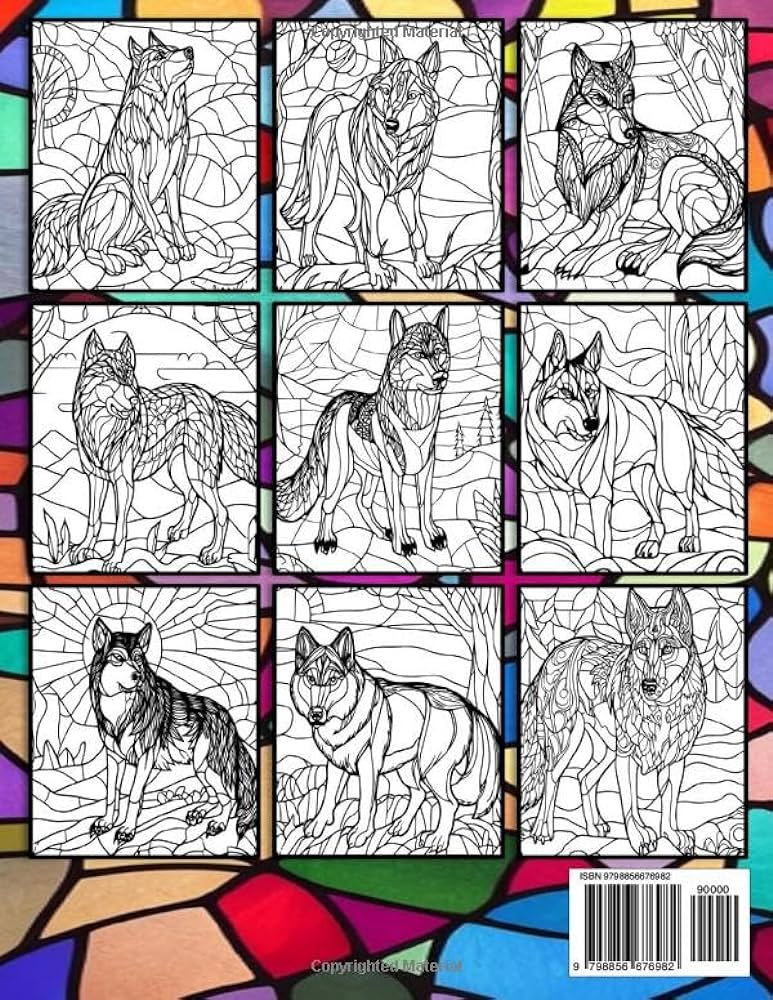 Stained glass wolf adult coloring book beautiful designs of wolf stained glass coloring book for women men teens and kids