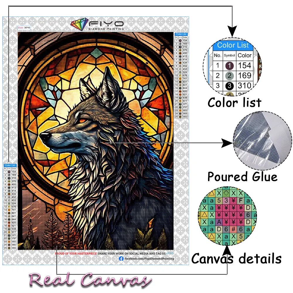 Fiyo diamond painting animal diamond mosaic stained glass wolf picture rhinestones d diy beaded set embroidery home decor