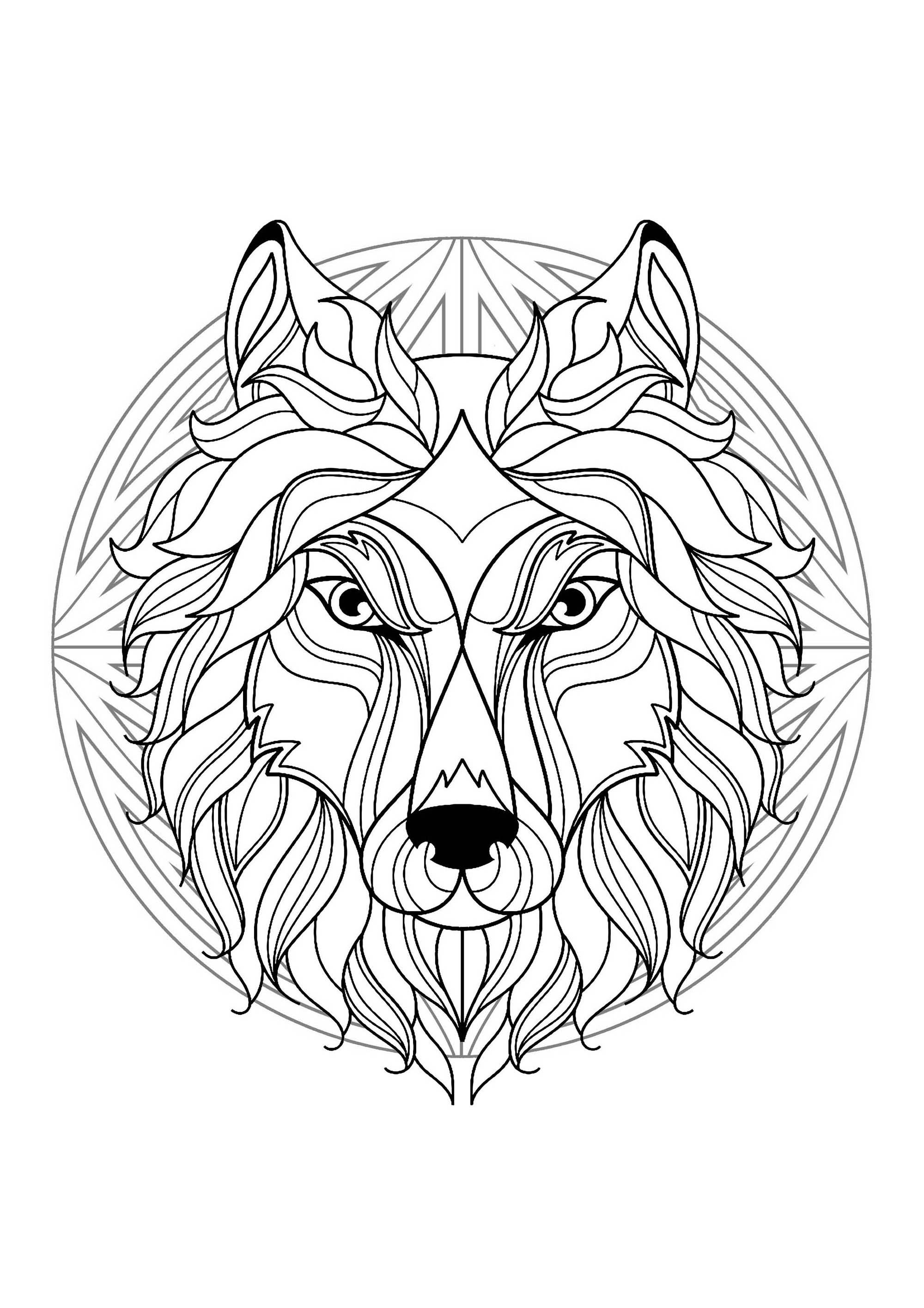 Geometric wolf head mandala