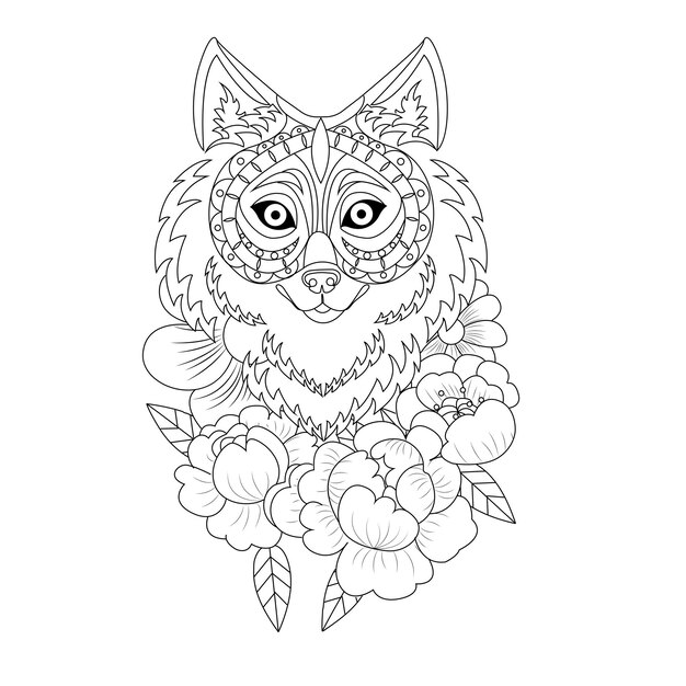 Premium vector coloring book wolf for coloring page engraving tattoo print on textiles tshirt or logo vector illustration