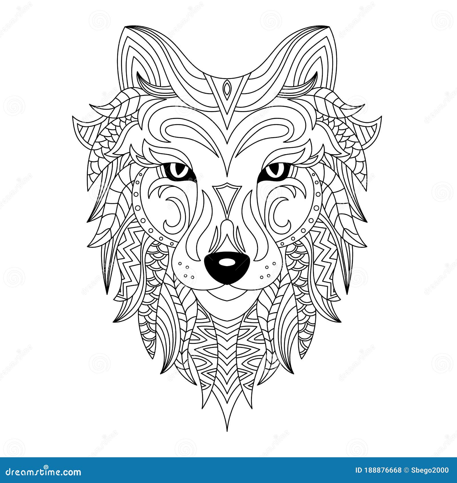 Wolf head coloring book illustration antistress coloring for adults stock vector