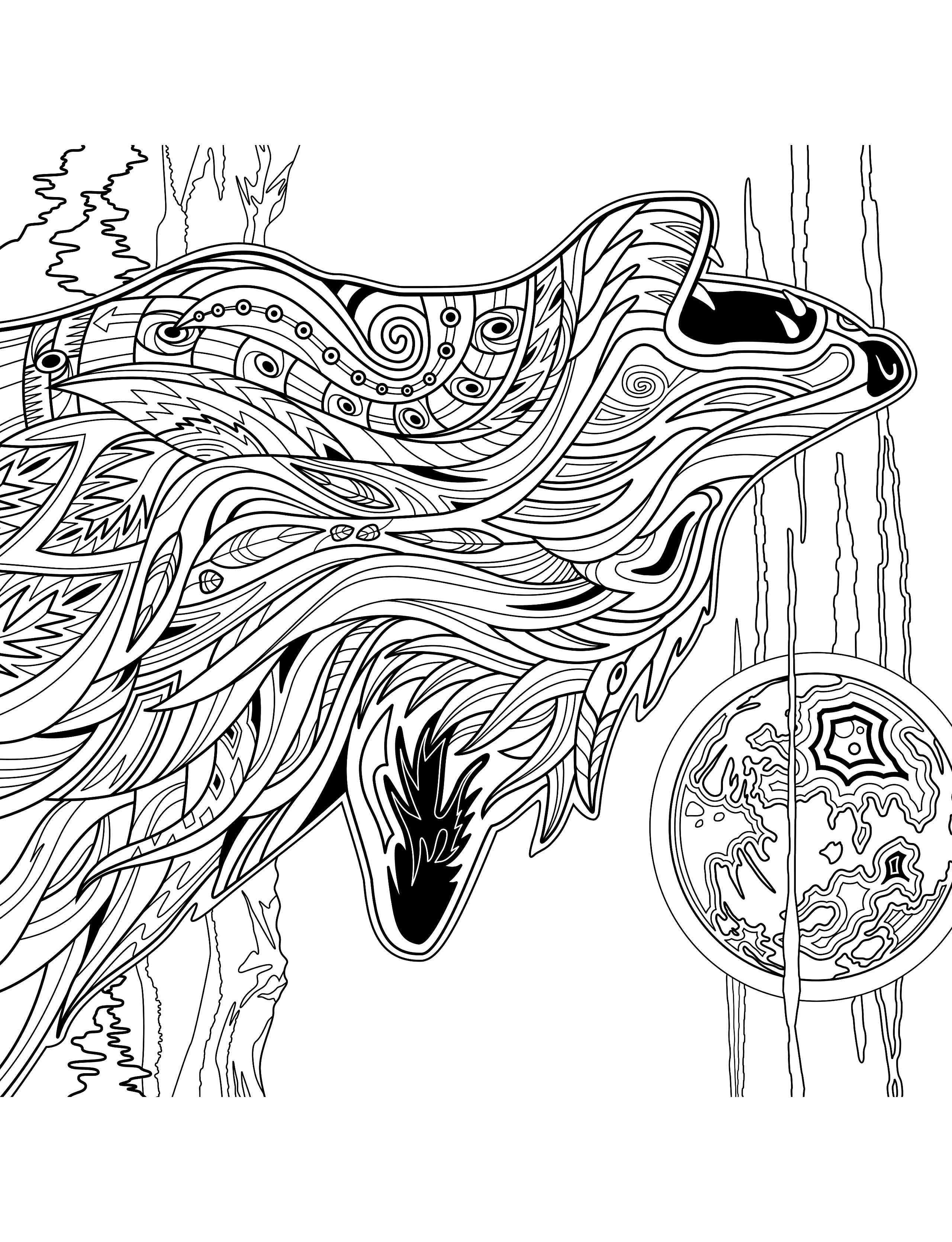 Wolf coloring pages for adults