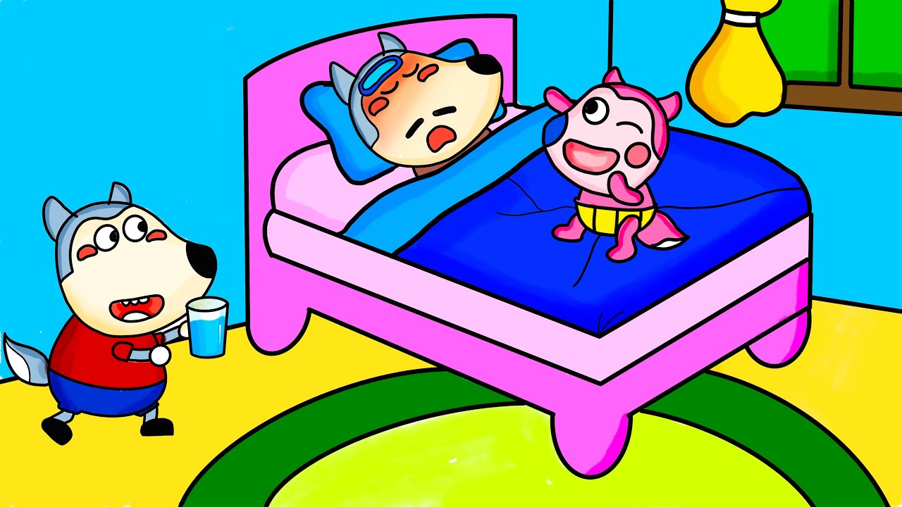 Wolfoo takes care of a sick daddy coloring pages story