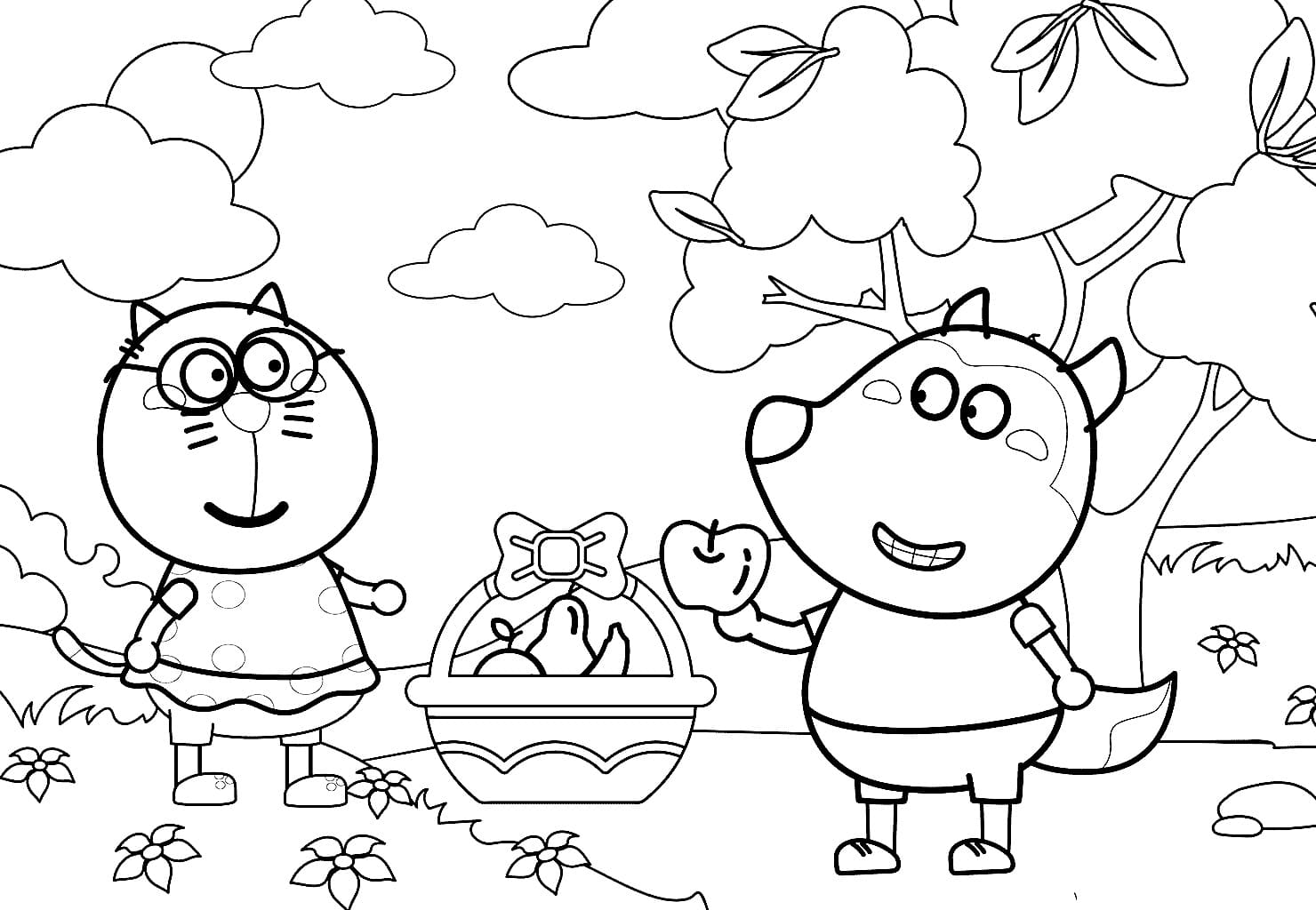 Kat and wolfoo coloring page