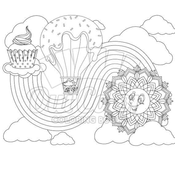 Ausmalbilder erwachsene malvorlagen regenbogen sonne wolke regenbogen coloring pack no