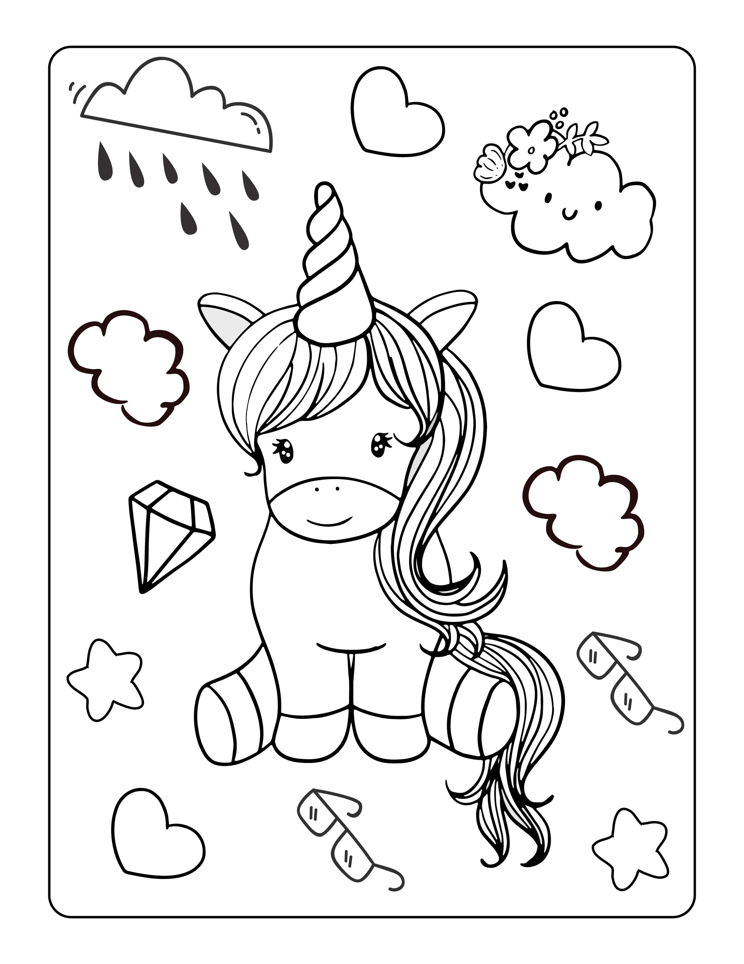 Ð einhorn mit wolken ausmalbilr kostenlos zum ausdrucken