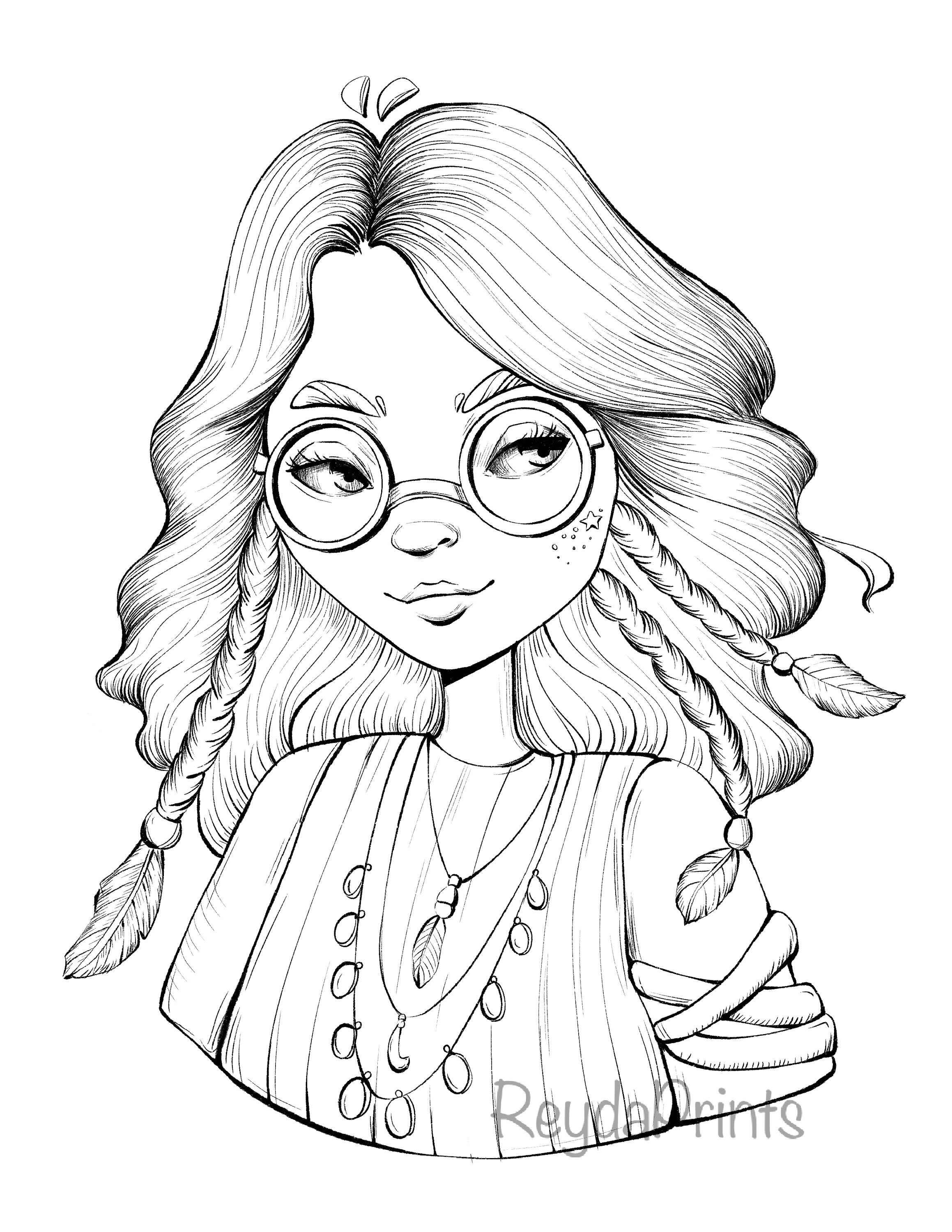 Girls portrait coloring pages stylized girl portraits procreate letter size