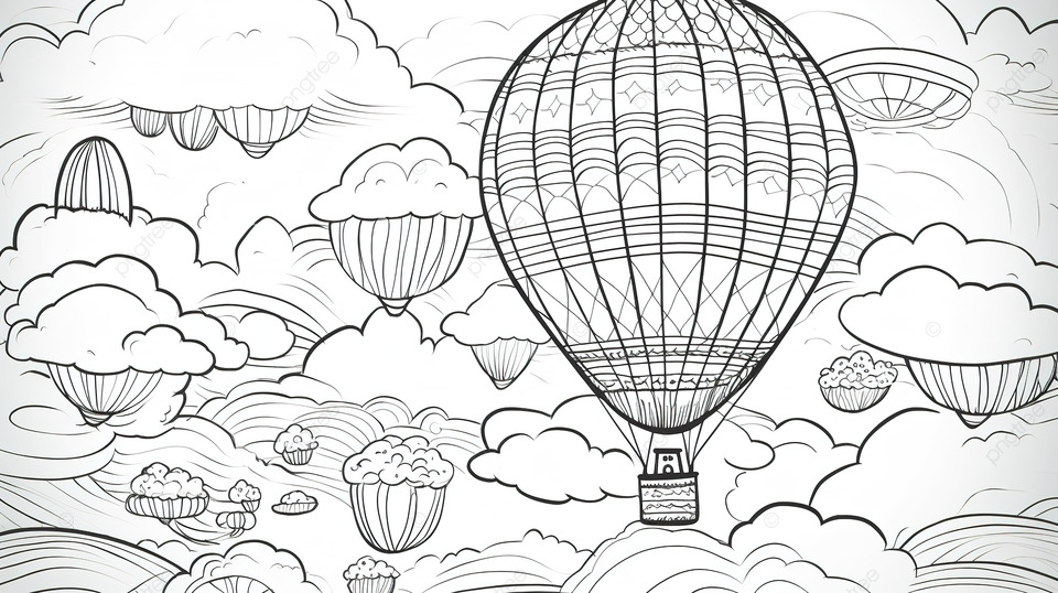 Malvorlage eines heiãluftballons mit verschienen wolken ausmalbild eines ballons luftballons farbe hintergrund foto und bild zum kostenlosen download