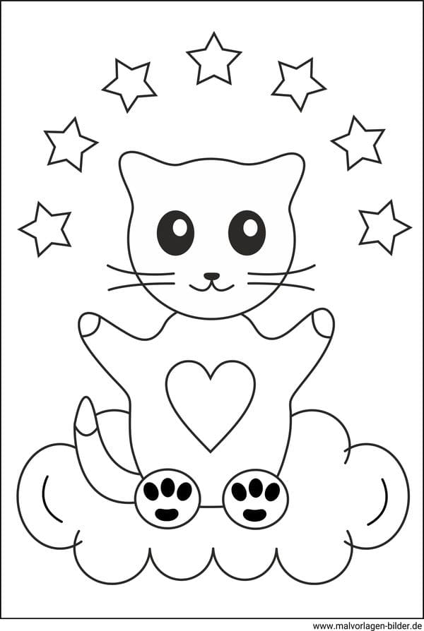 Katze auf einer wolke â malvorlage kinr