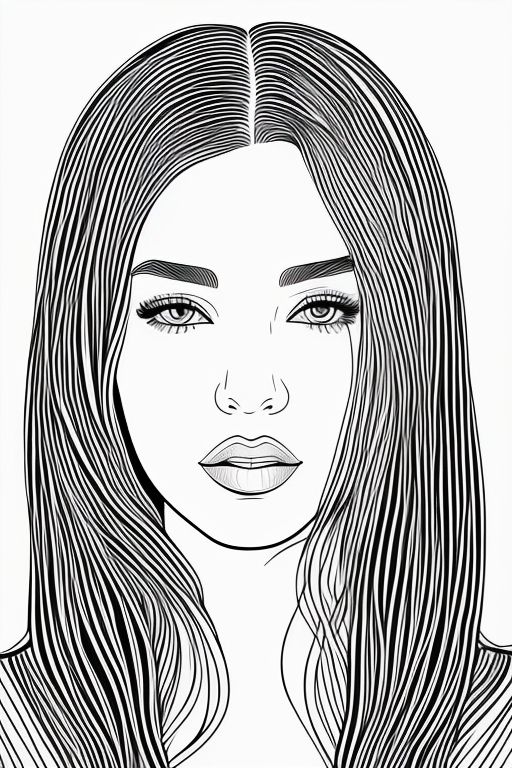 Hannalux clean coloring book page of a girl black and white minimalist fine art lineart