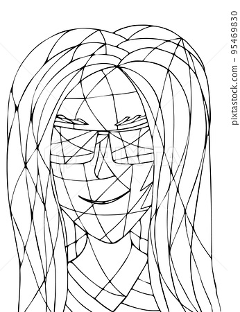 Coloring page with a fantasy woman hand drawn