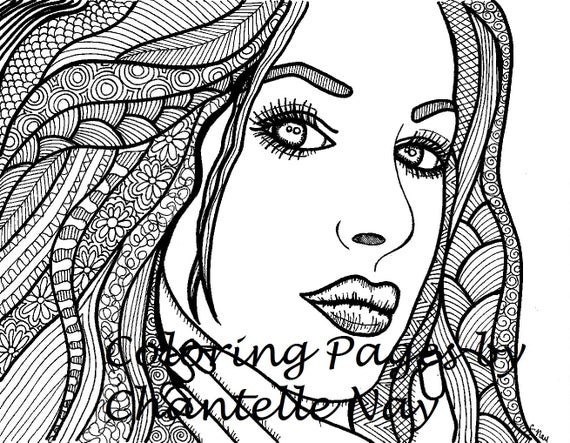 Beautiful girl coloring page woman face adult coloring picture digital zentangle advanced coloring printable coloring page