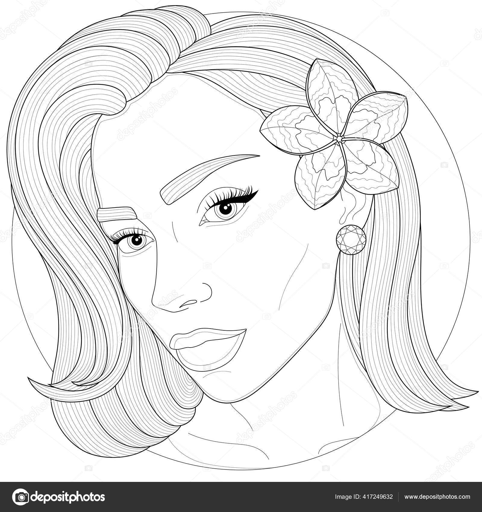 Girl flower her hair coloring book antistress children adults illustration stock vector by vlasenkoekaterinkagmail