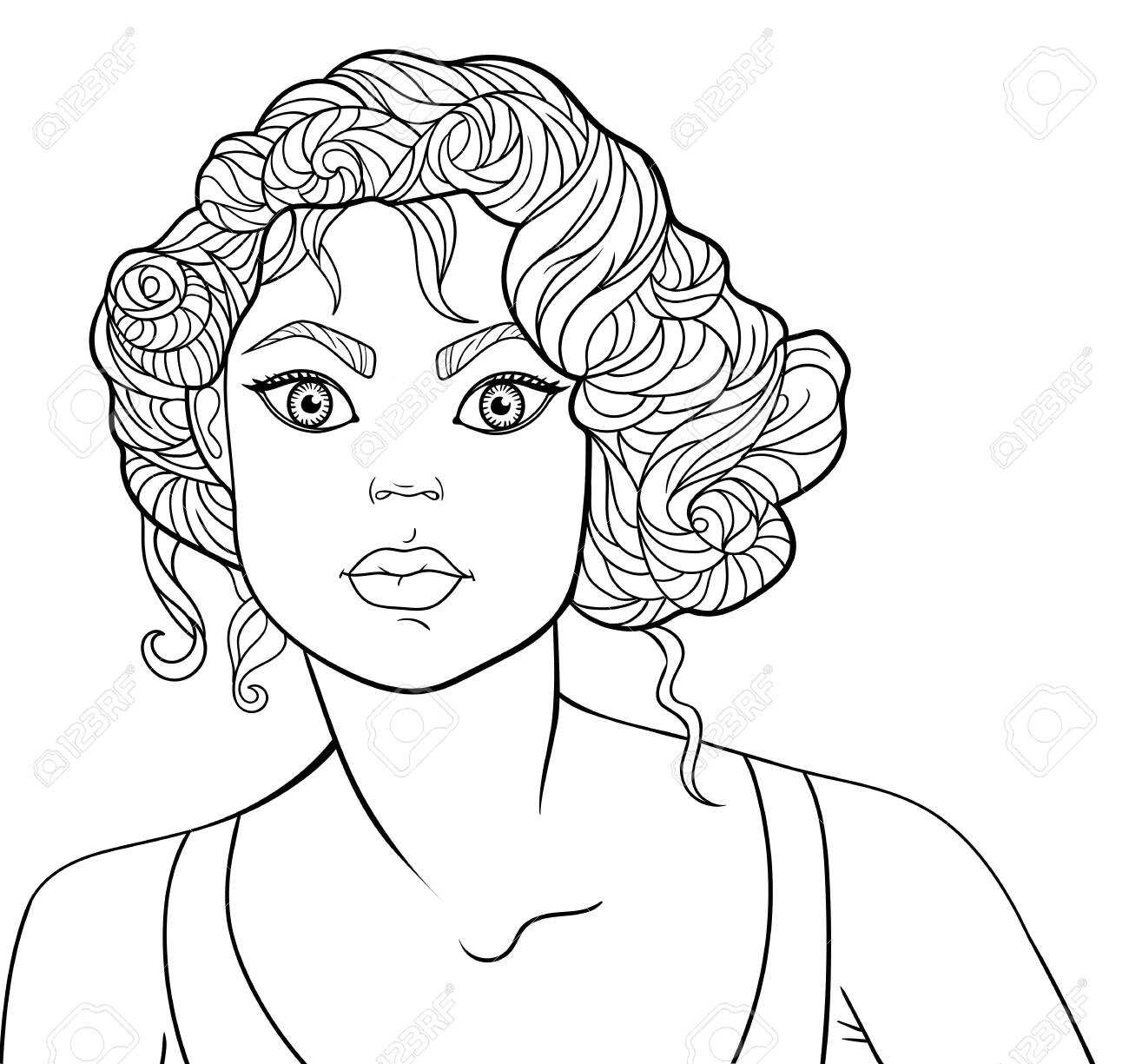 Beautiful woman face with haircut coloring page stock photo picture and royalty free image image