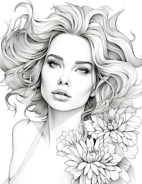 Premium ai image coloring page for adults attractive woman face