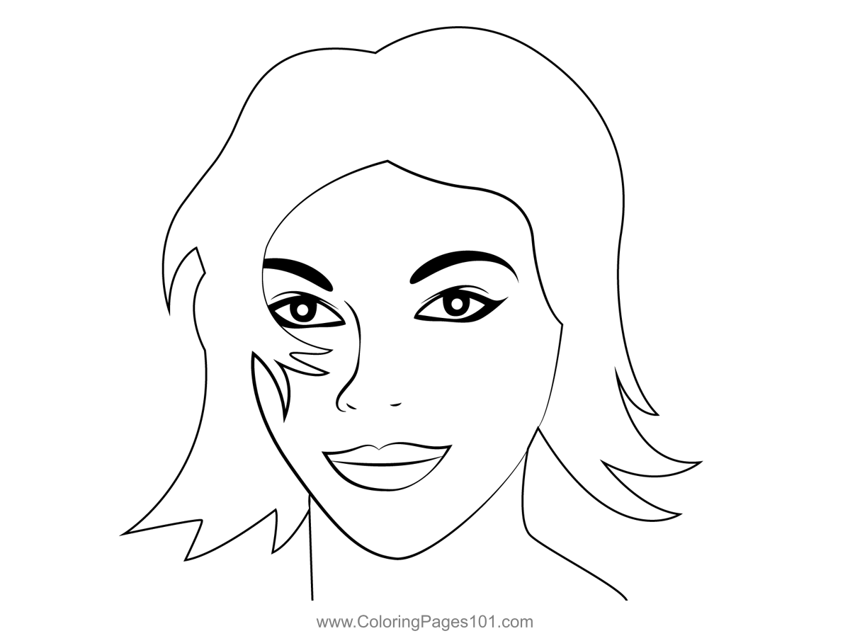 Girl face with hair coloring page for kids