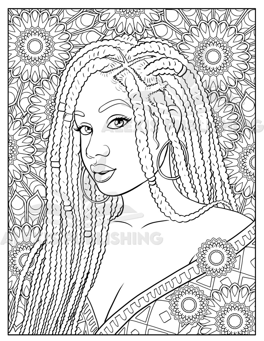 Adult coloring page instant download beautiful black women printable