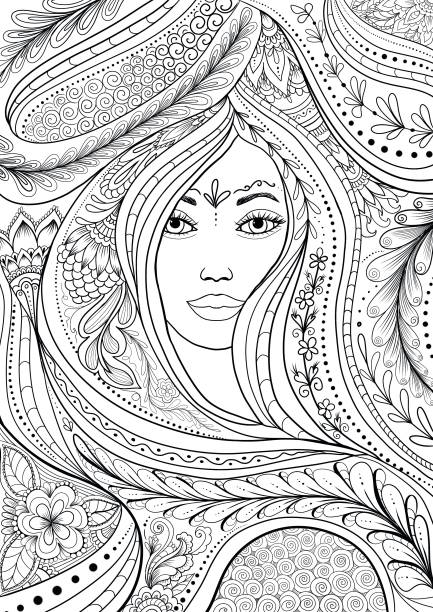 Woman coloring book stock illustrations royalty