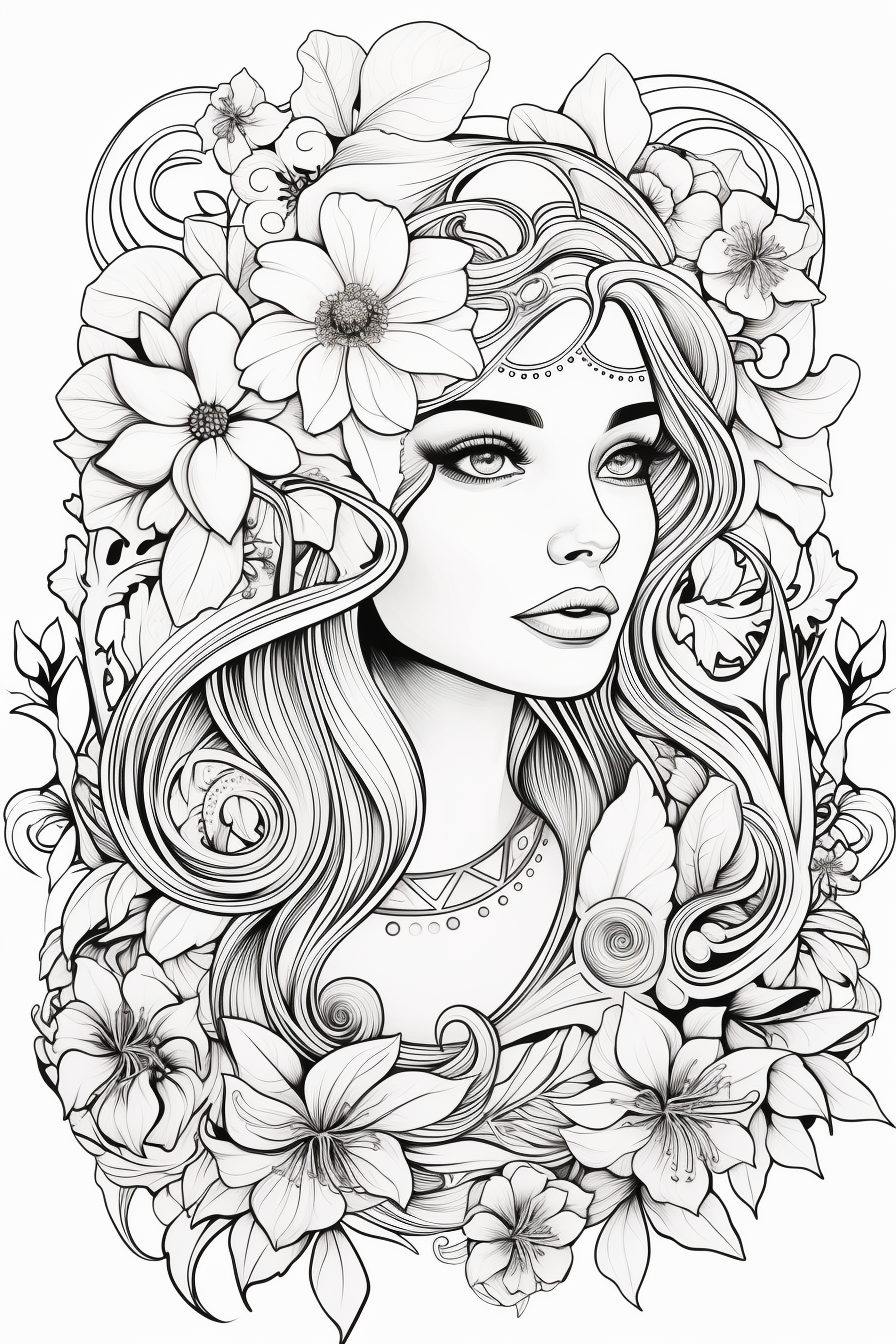 Coloring page beautiful woman from the ancient tribe coloring pages