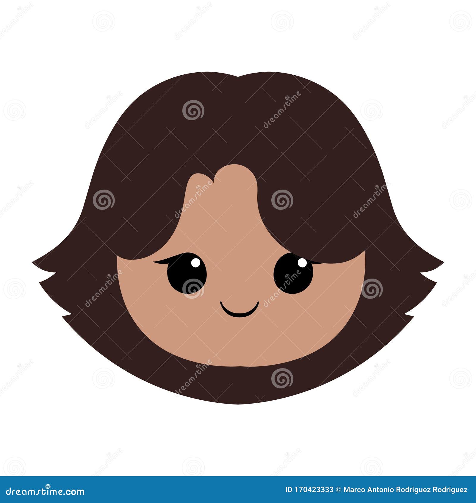 Tanned female child cute kawaii emoji face stock illustration