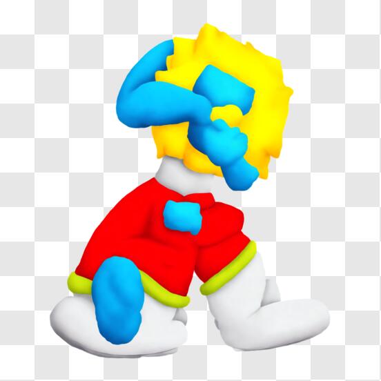 Download colorful cartoon character kneeling on the ground png online