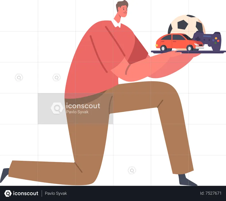 Best man kneeling in front of kids illustration download in png vector format