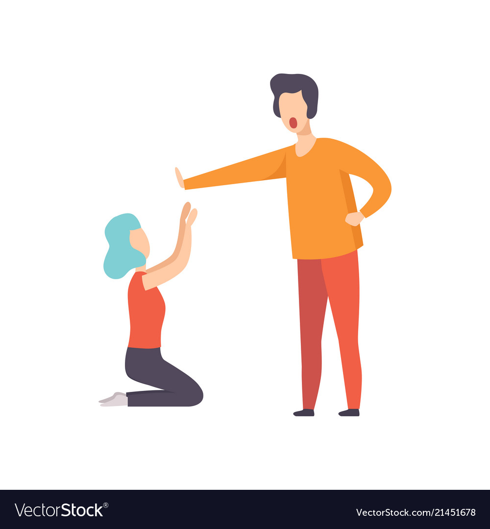 Young woman kneeling in front of angry man couple vector image