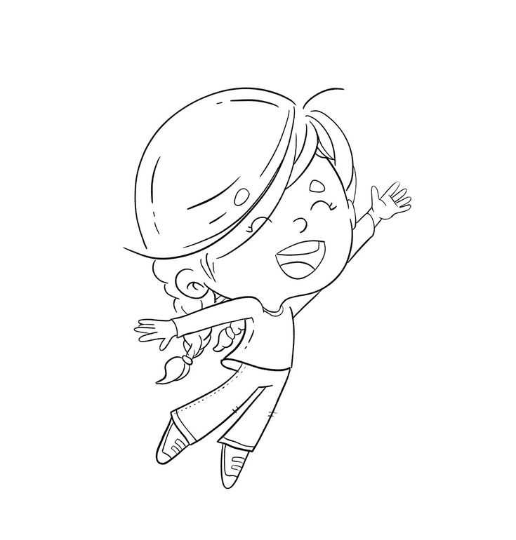 Girl jumping with raised hand coloring page pãginas para colorear dibujos para colorear illustration