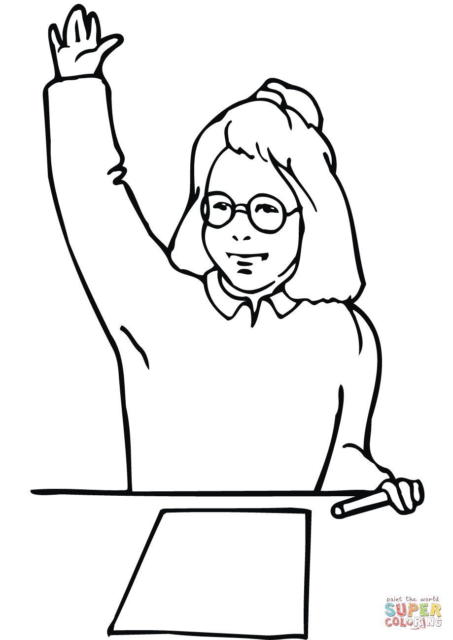 School girl raising hand coloring page free printable coloring pages