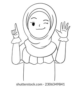 Doodle hijab woman raising finger hand stock vector royalty free