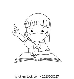 Girl student raise hand wearing mask stock vector royalty free