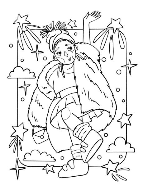 Woman in fur coat drawings stock illustrations royalty